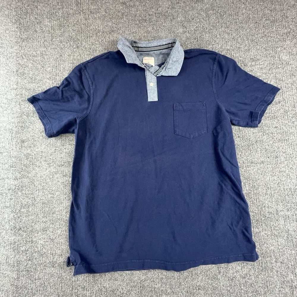Merona Polo Shirt Mens XL Blue Chambray Collar Pocket Cotton Knit Casual
